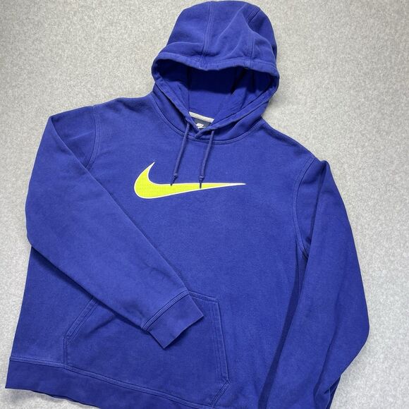 Vintage Nike Hoodie Mens XL Blue Sweatshirt Neon Green Center Swoosh Y2K 645398 - Picture 1 of 11